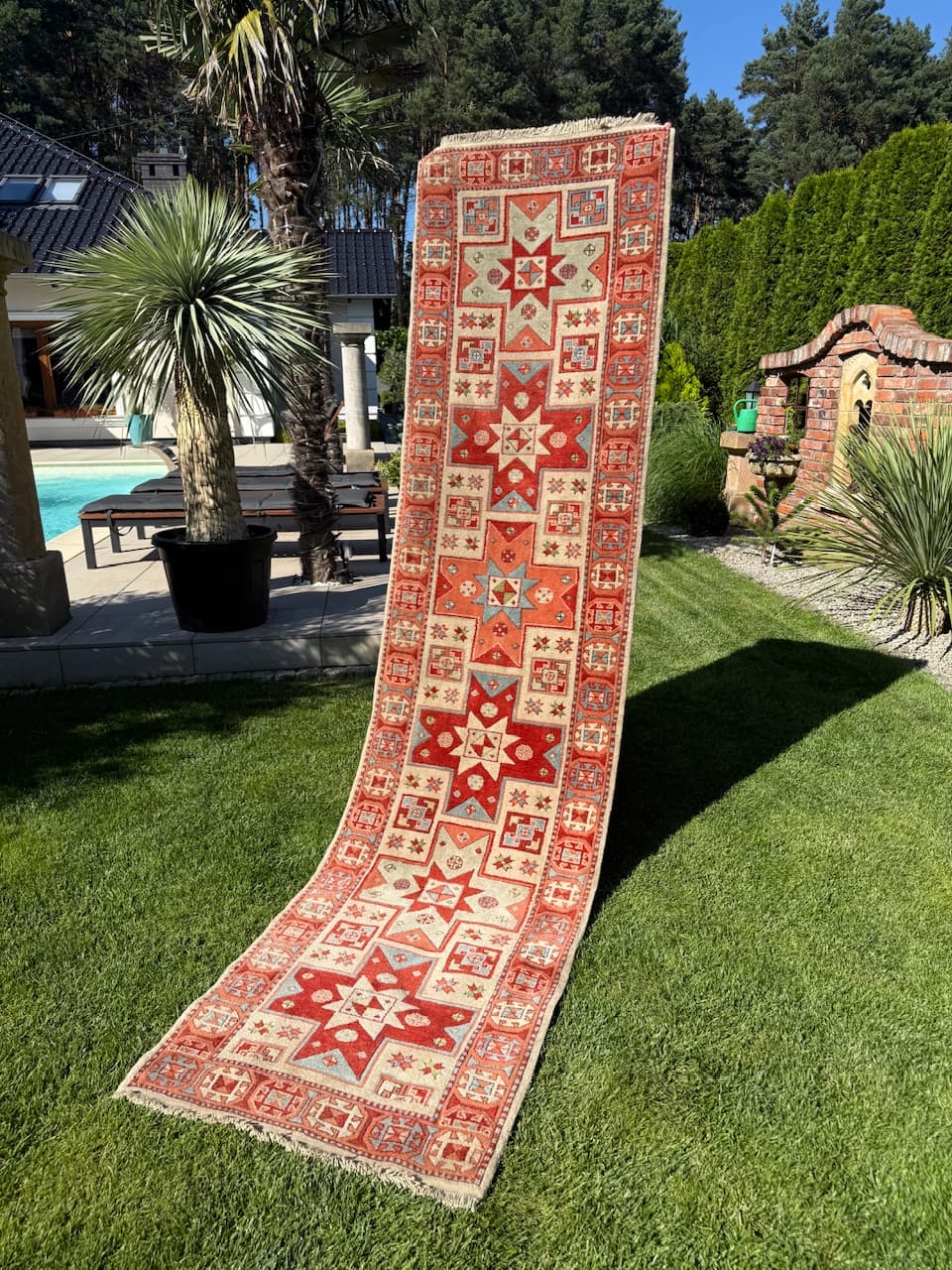 Chodnik Kazak, czerwony, wełna, Turcja, lata 90. - 158103