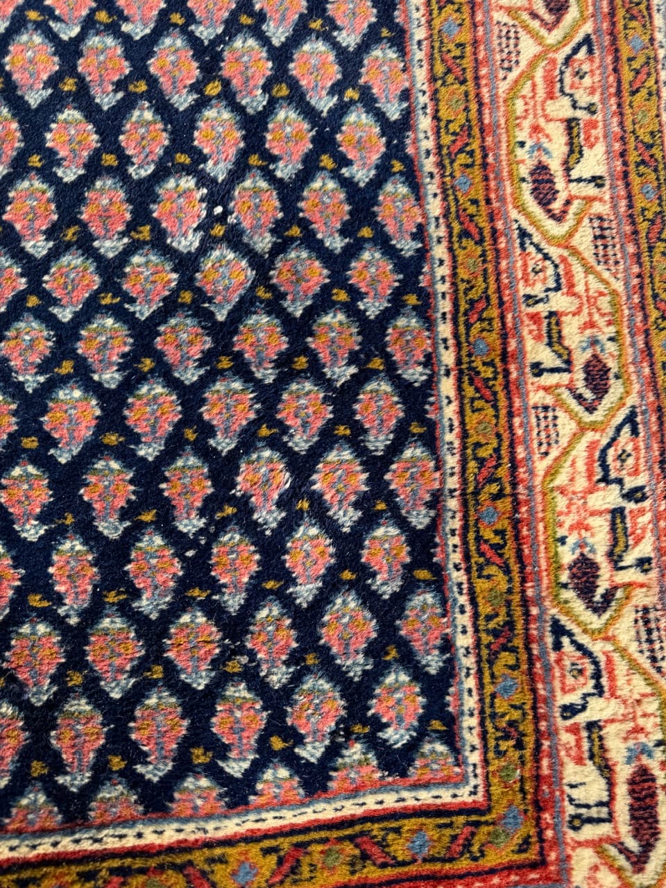 Chodnik Indo Mir, 390x94 cm, wełna granatowa, Indie, lata 90. - 158139