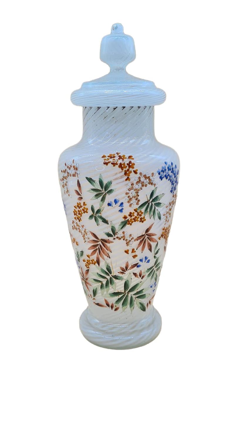 Waza Murano, reticello, szkło białe, Włochy, lata 60.