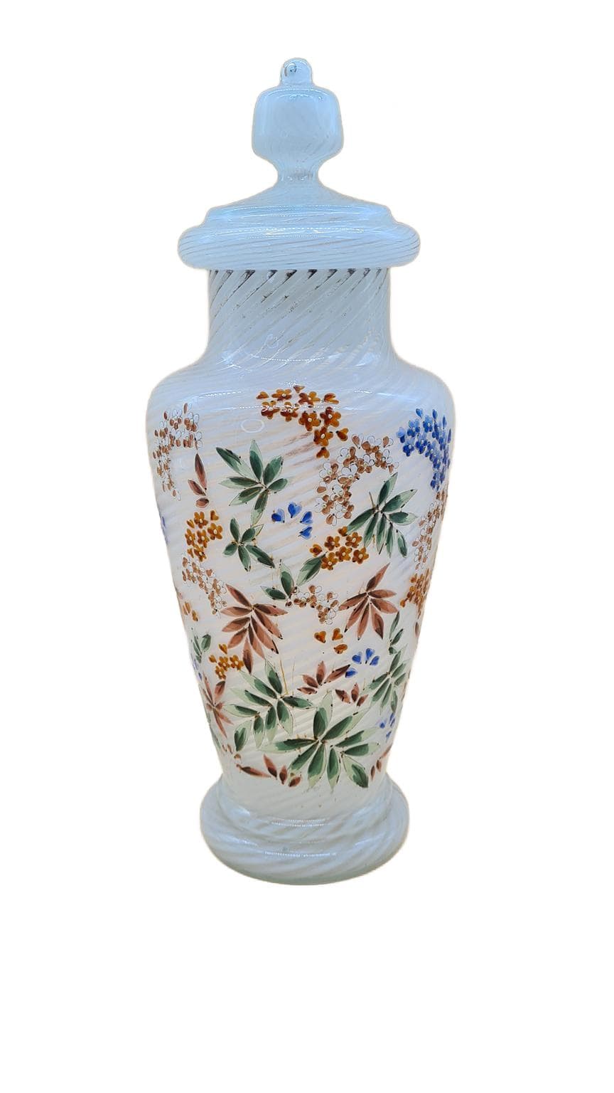 Waza Murano, reticello, szkło białe, Włochy, lata 60. - 168272