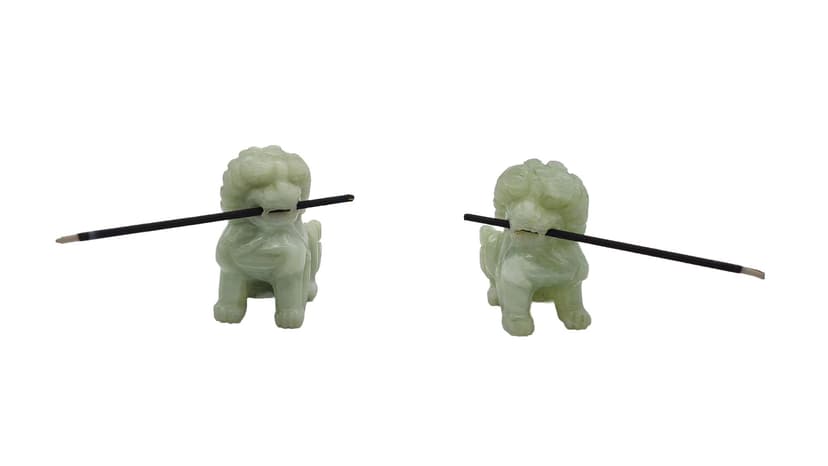Para figurek Foo Dog, zielony, jadeit, Chiny, XIX w.