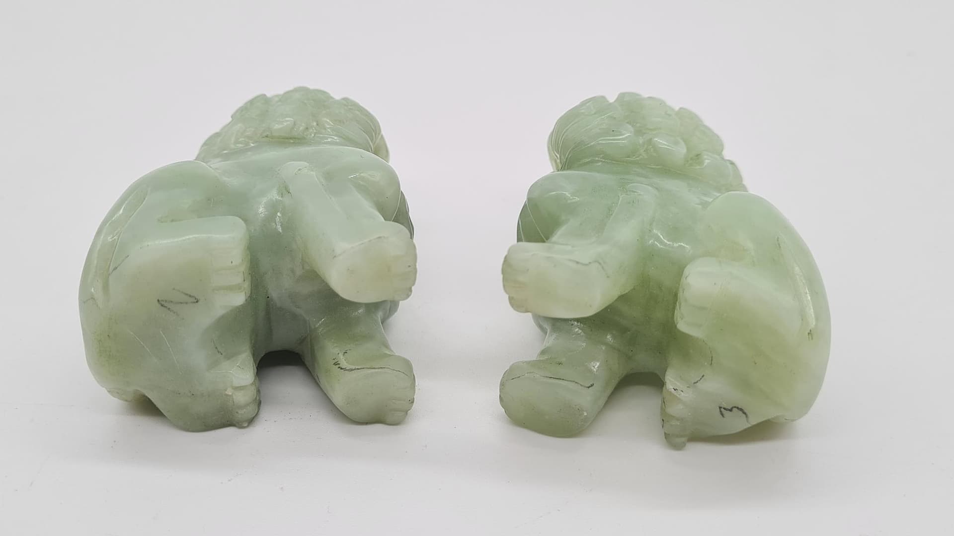 Para figurek Foo Dog, zielony, jadeit, Chiny, XIX w. - 158191