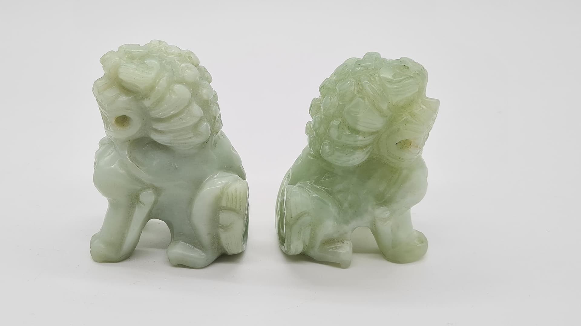 Para figurek Foo Dog, zielony, jadeit, Chiny, XIX w. - 158189