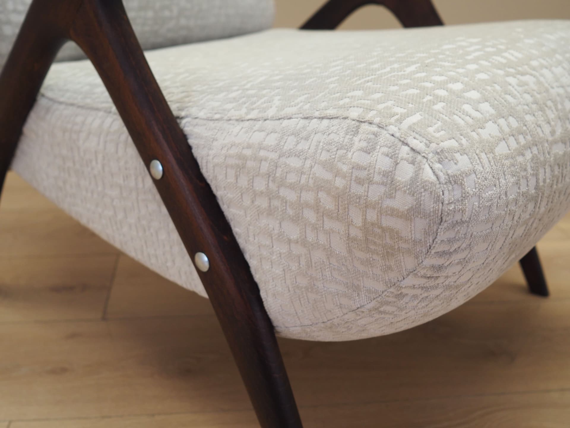 Armchair, grey, brown beech, Italy, 1970s. - 76422