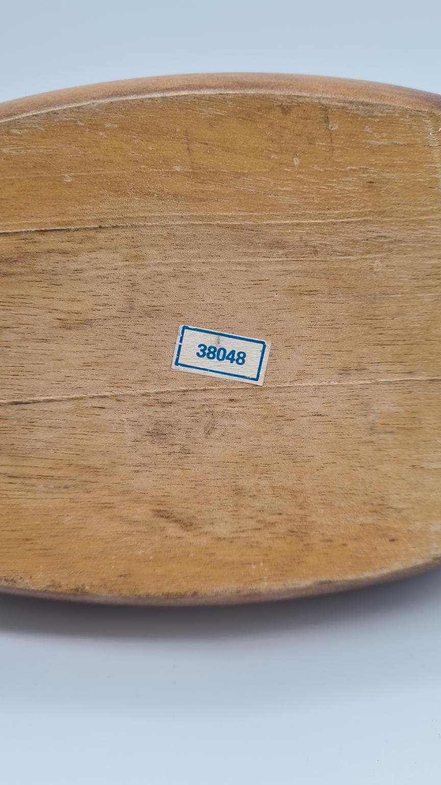 Figura dekoracyjna kaczka, drewno jasnobrązowe, mosiądz, szkło, Niemcy, lata 70. - 158211