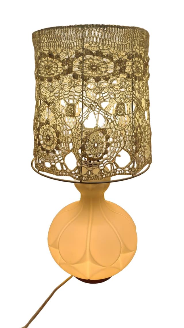 Lampa stołowa, ivory white szkło, Peill & Putzler, Niemcy, lata 60. - WYMIARY