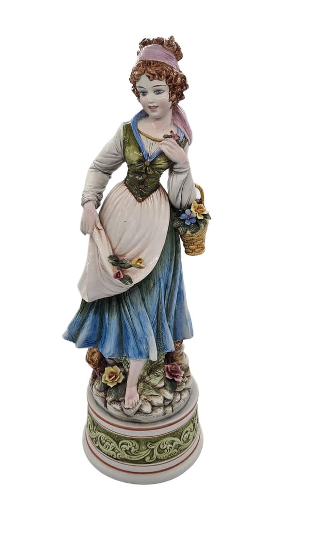 Figura kobieta zbierająca kwiaty, multikolor, ceramika, proj. D. Poloniato, Włochy, lata 80. - WYMIARY