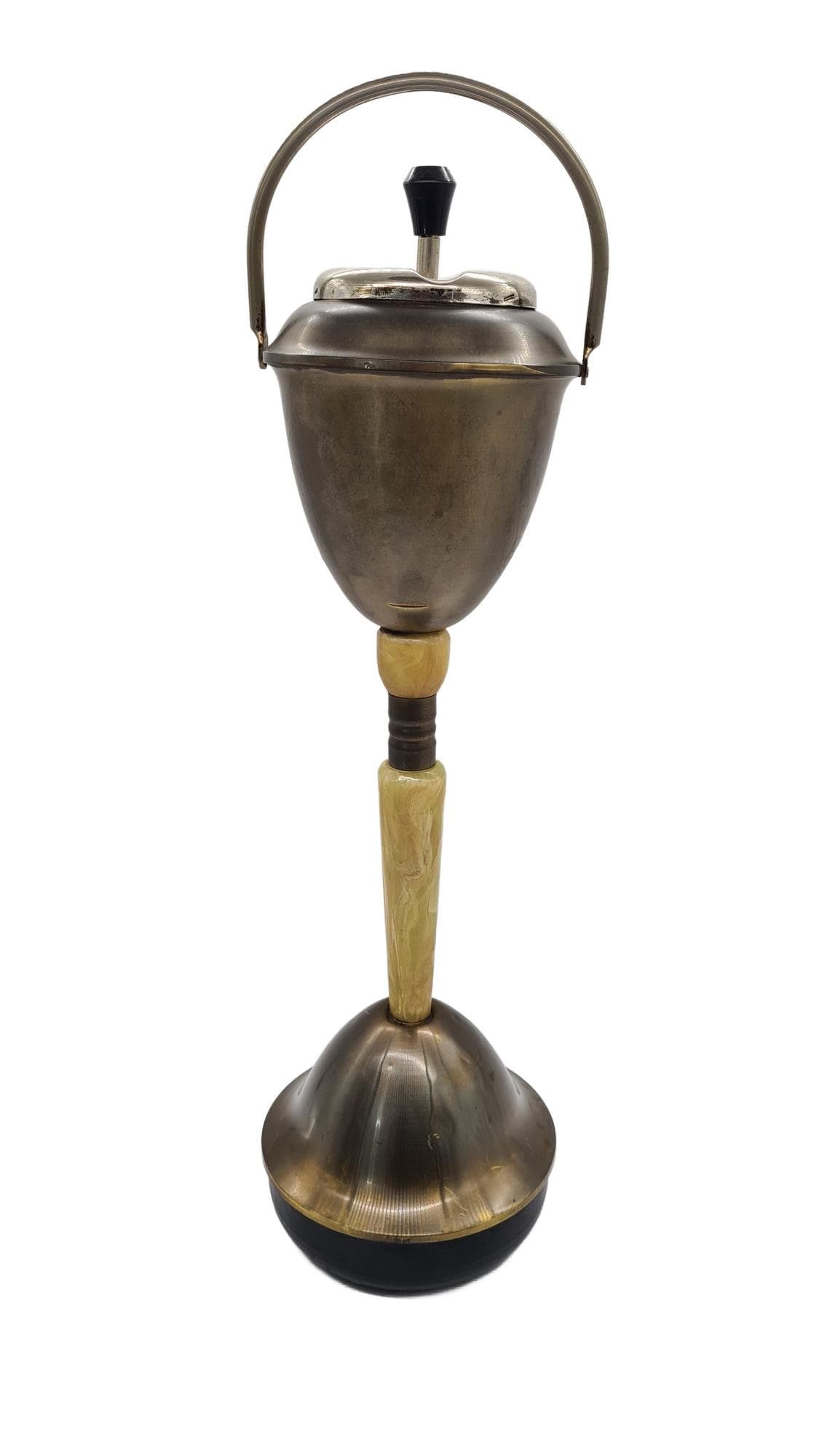 Popielniczka stojąca, onyks beżowy, metal brązowy, Austria, lata 60. - 167460