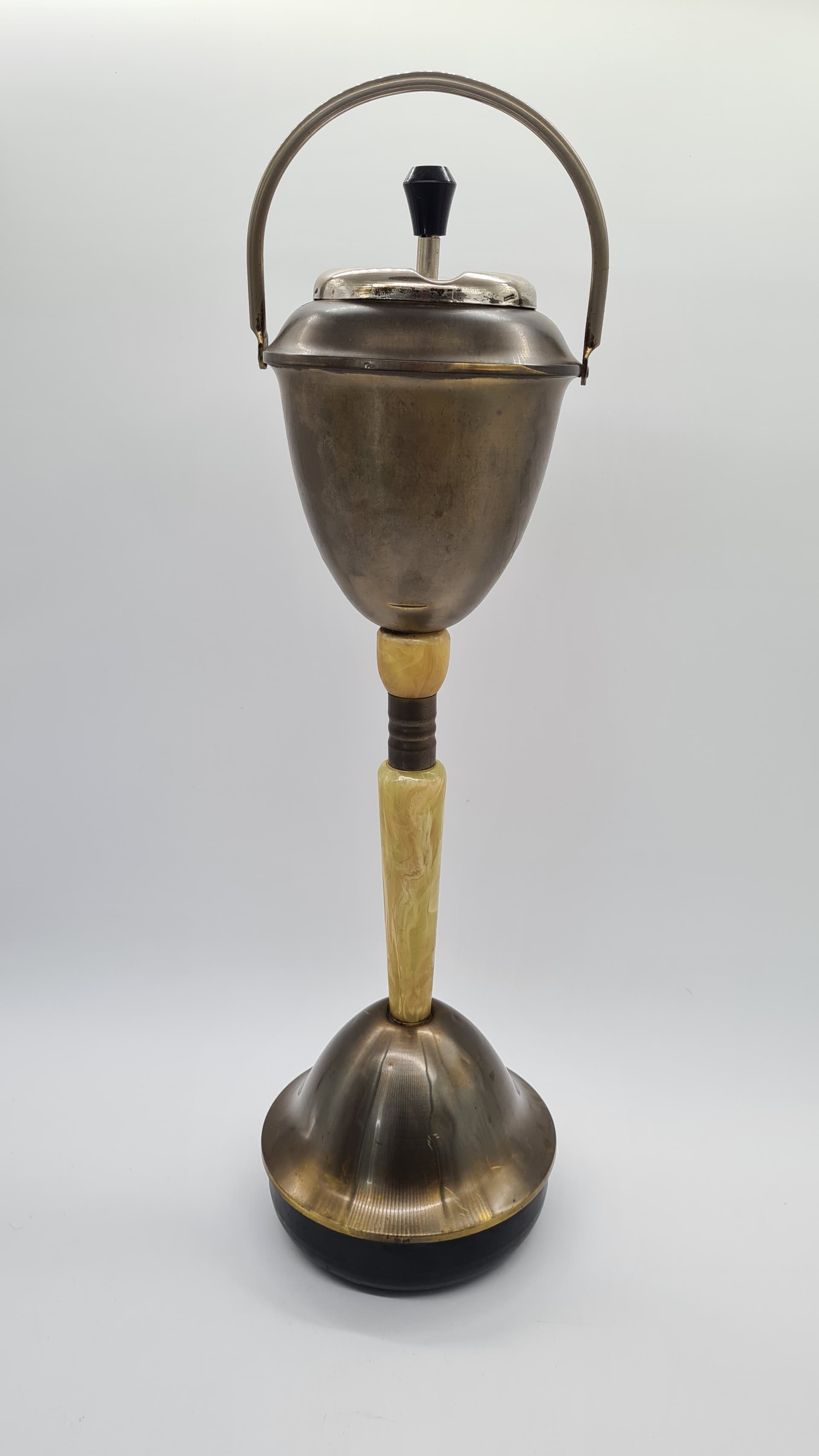 Popielniczka stojąca, onyks beżowy, metal brązowy, Austria, lata 60. - 158266