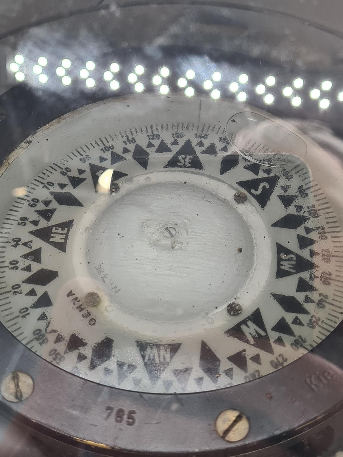 Kompas morski, srebrny, metal szkło, lata 60. - 158274