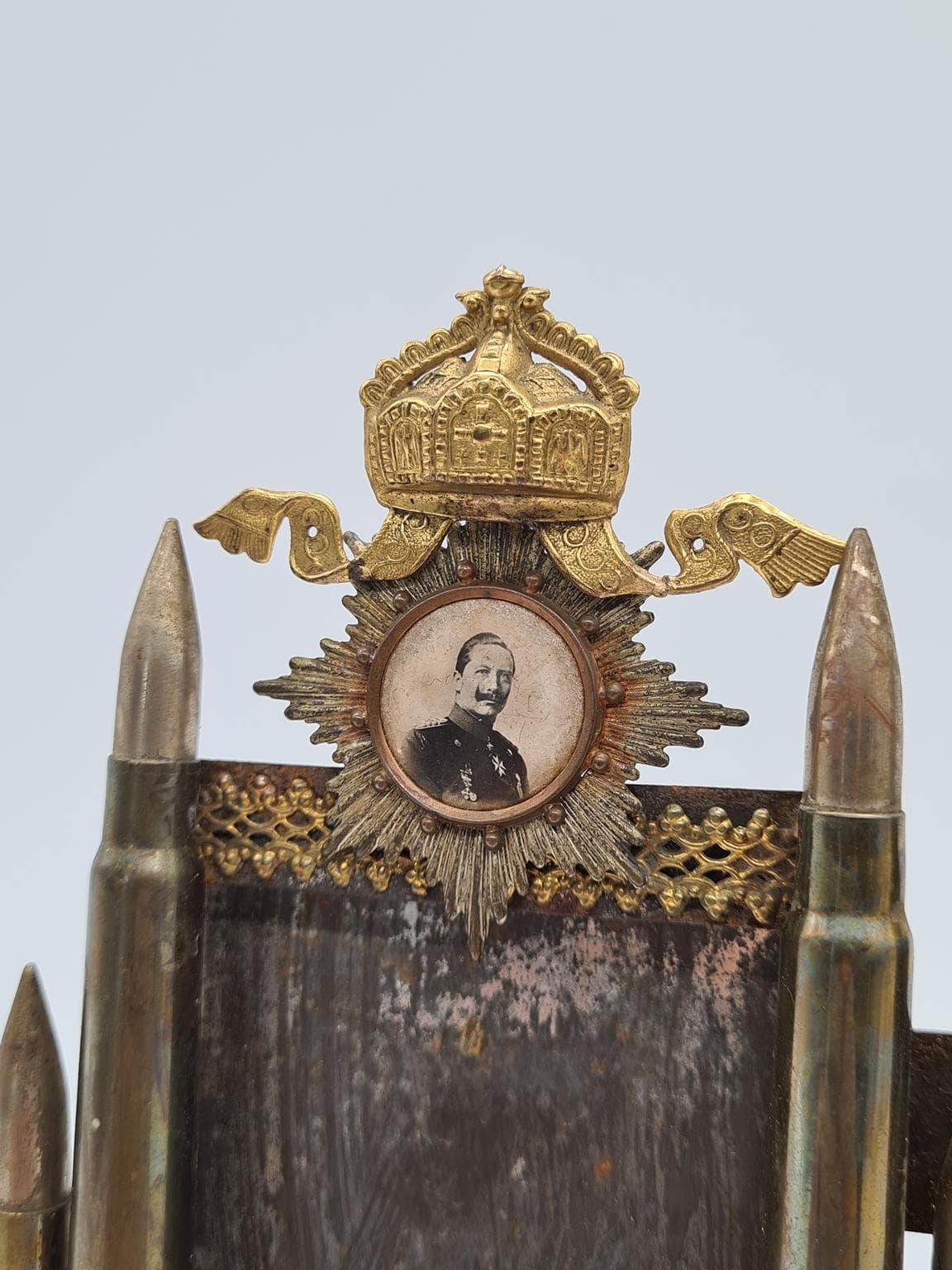 Photo frame trench art, golden brass, Germany, early 20th c. - 158282