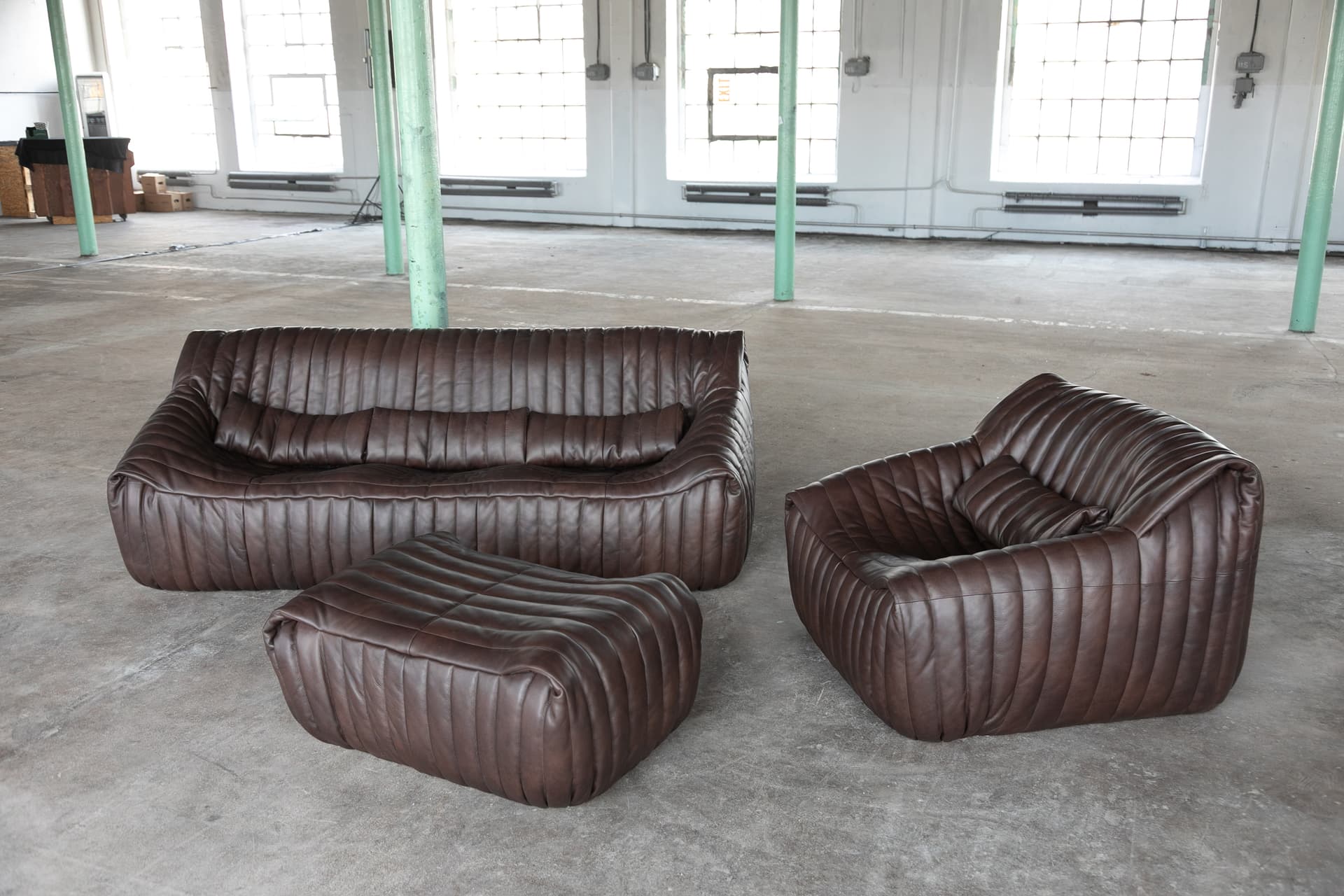 Trzyosobowa sofa z podnóżkiem Sandra, brązowa, proj. A. Hiéronimus, Ligne Roset, lata 70. - 158332
