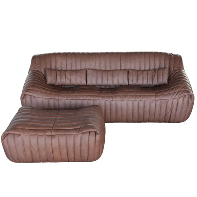 Trzyosobowa sofa z podnóżkiem Sandra, jasnobrązowa, proj. A. Hiéronimus, Ligne Roset, lata 70. - WYMIARY