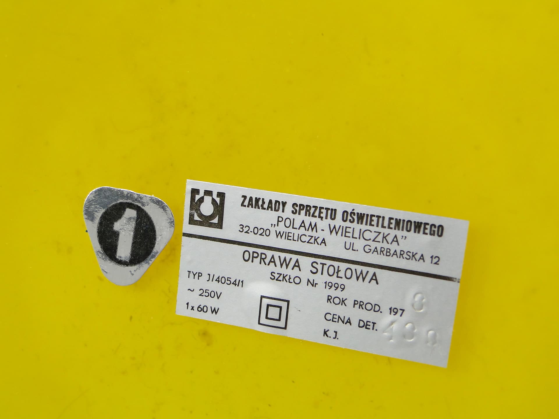 Lampa stołowa, żółty, szkło, Zaos, Polska, lata 70. - 158479