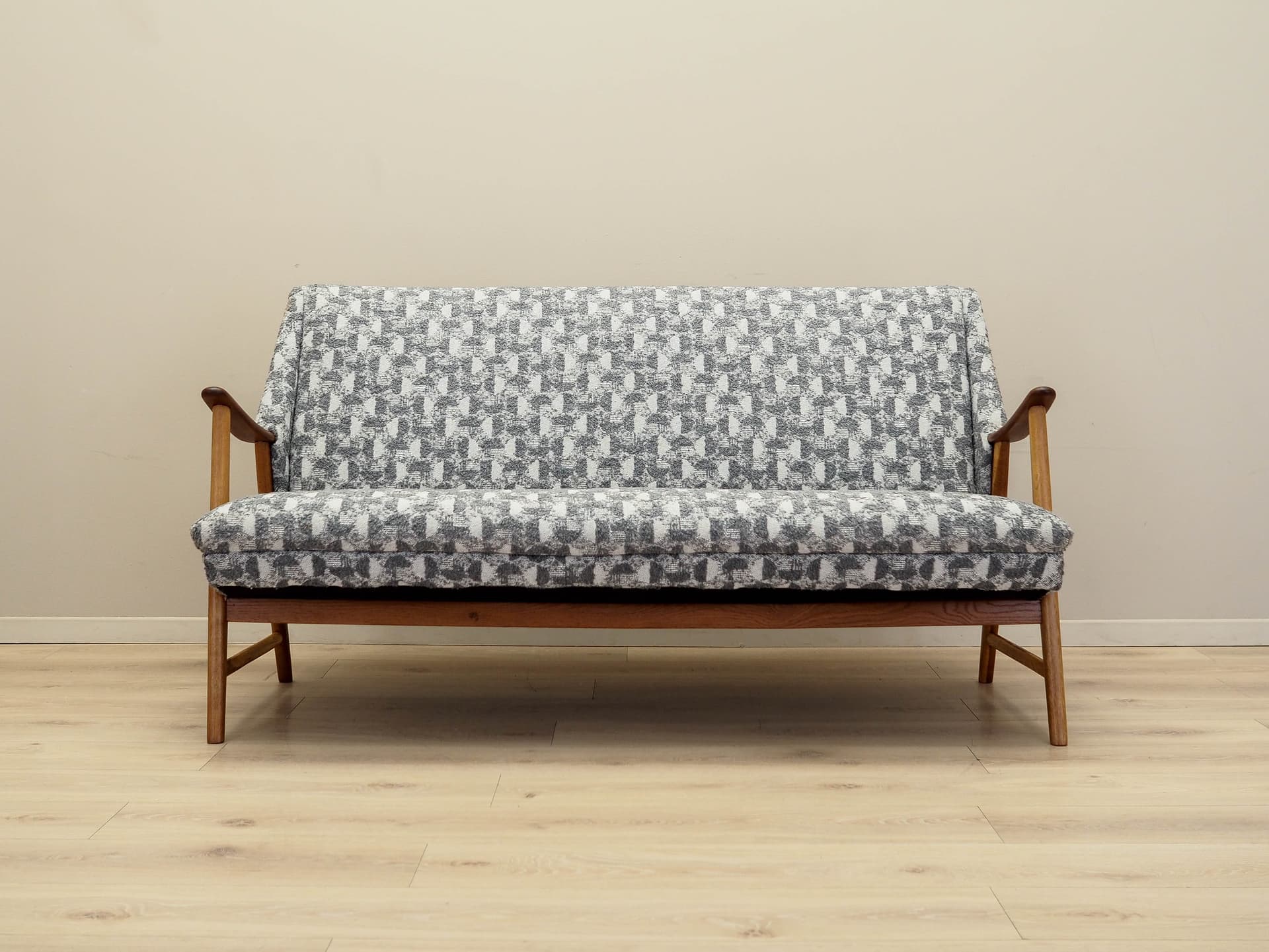 Sofa, szara, wełna, dąb, teak, Dania, lata 70. - 158558