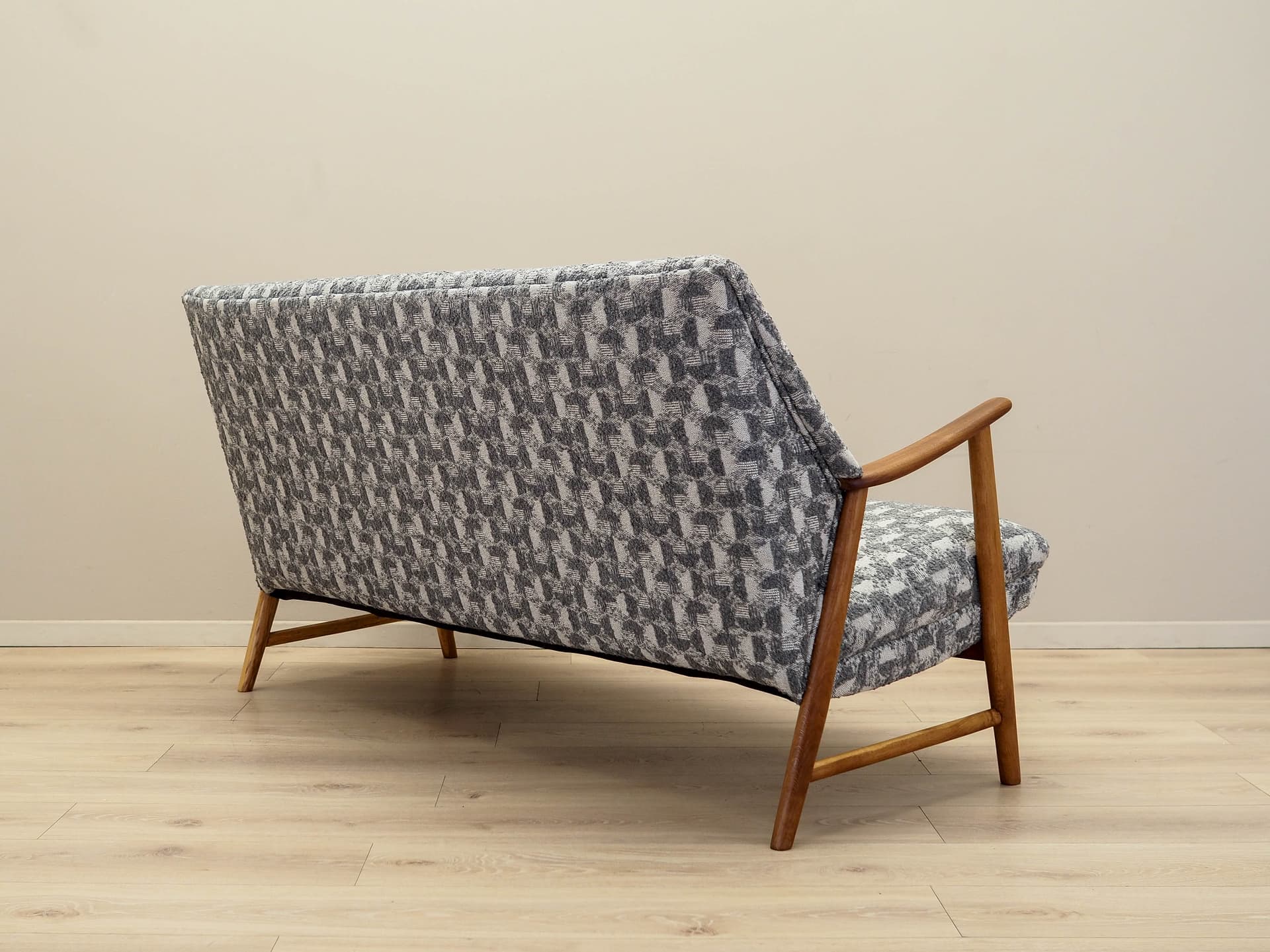 Sofa, szara, wełna, dąb, teak, Dania, lata 70. - 158562