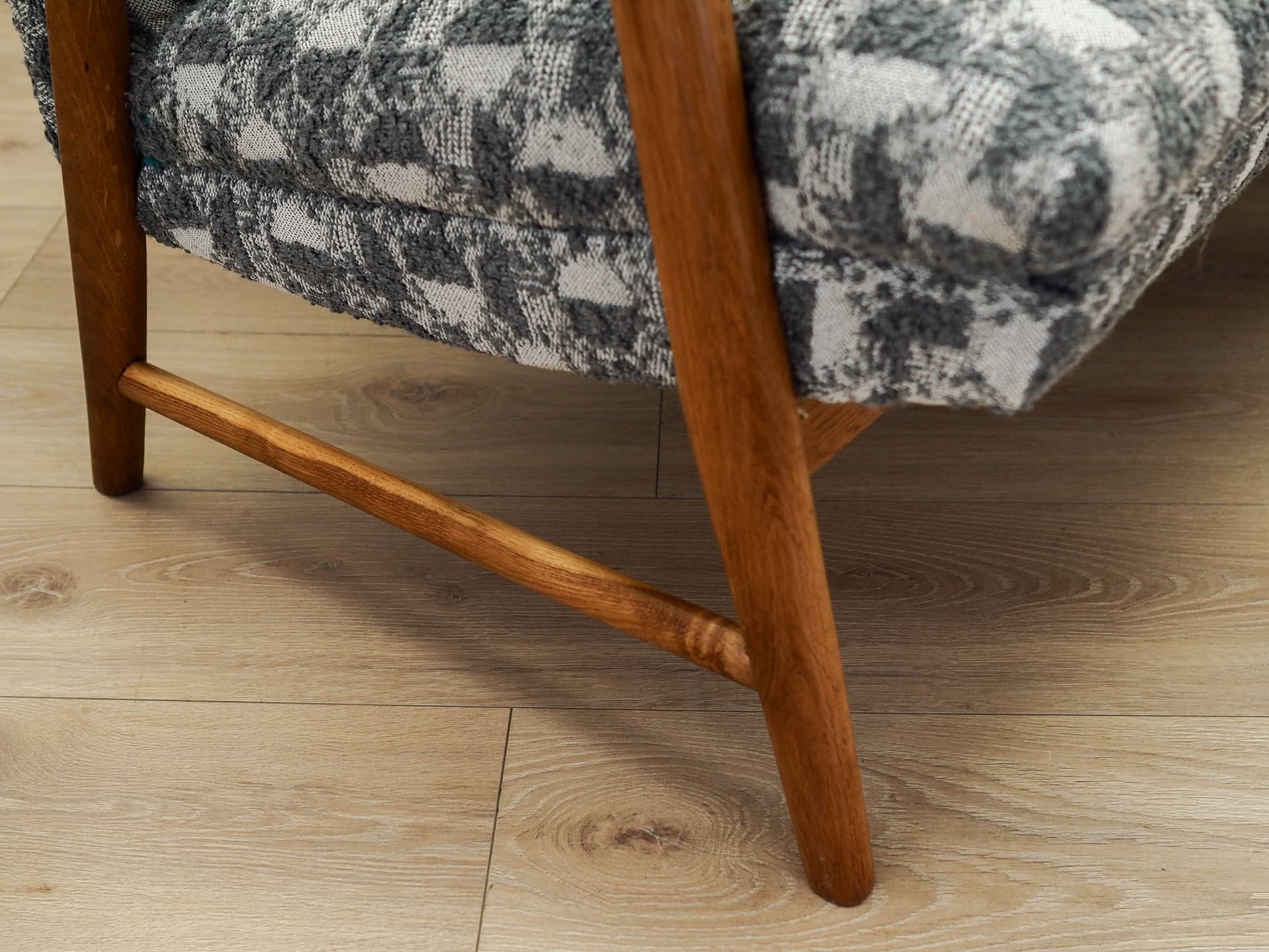 Sofa, szara, wełna, dąb, teak, Dania, lata 70. - 158567