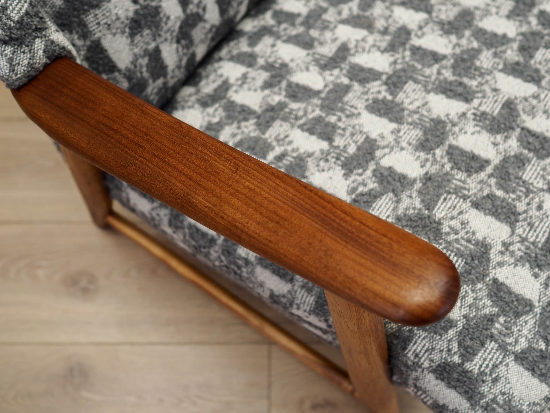 Sofa, szara, wełna, dąb, teak, Dania, lata 70. - 158565