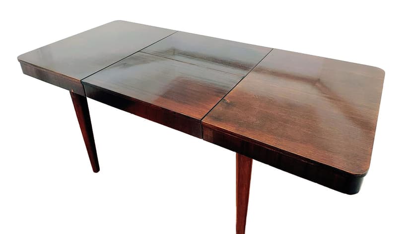 Stół rozkładany, orzech ciemnobrązowy, proj. J. Halabala, Czechosłowacja, lata 50.