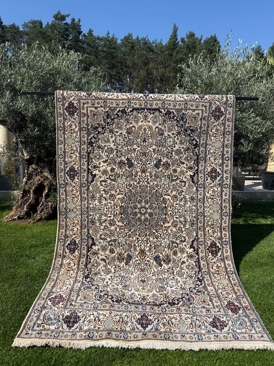 Persian Rug Nain 300x200 cm, ivory wool, silk, Iran - 158886