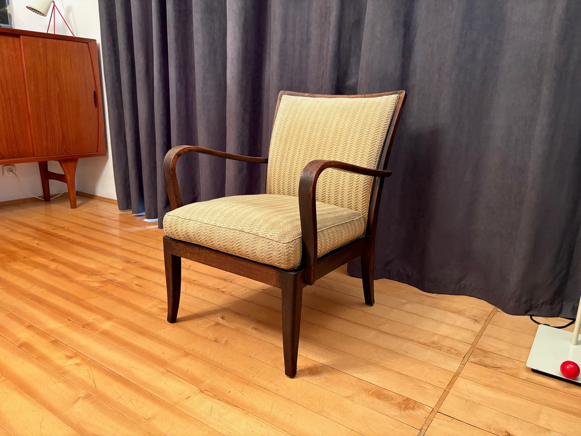 Armchair Knoll Antimott, light brown wood, by W. Knoll, Walter Knoll / Wilhelm Knoll, Germany, 1950s. - 158983