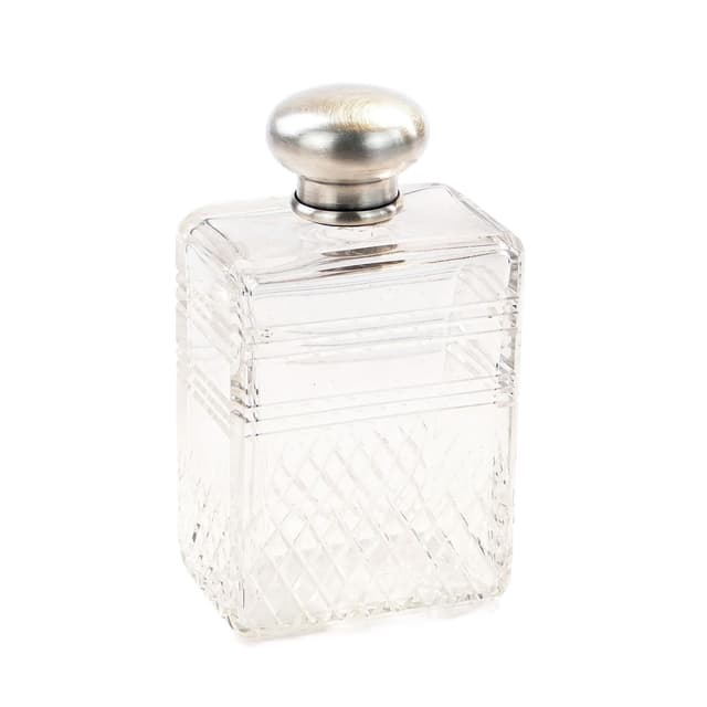 Flakon na perfumy, szkło kryształowe transparent, srebro, Francja, początek XX w. - WYMIARY