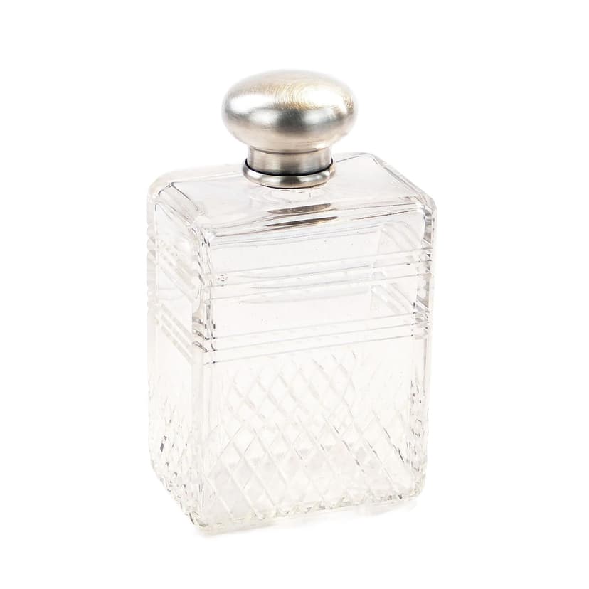Perfume Bottle, transparent crystal glass, silver, France, early 20th c.