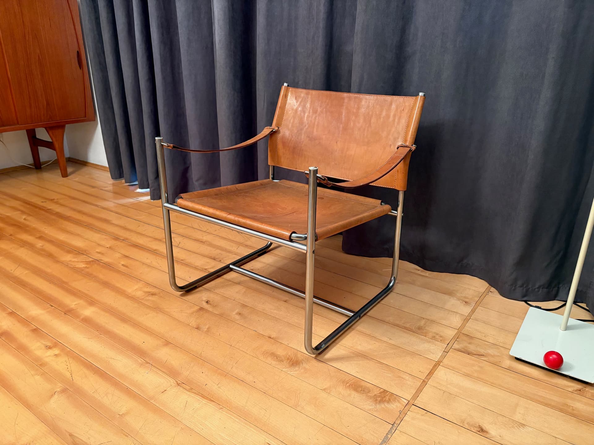 Fotel Amiral, skóra brązowa, stal chromowana, proj. K. Mobring, Ikea, Szwecja, lata 70. - 159149