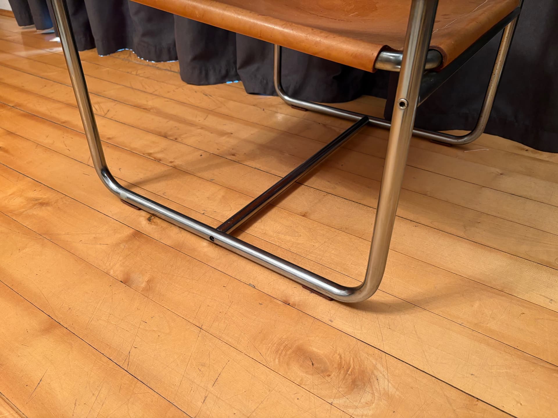 Fotel Amiral, skóra brązowa, stal chromowana, proj. K. Mobring, Ikea, Szwecja, lata 70. - 159152