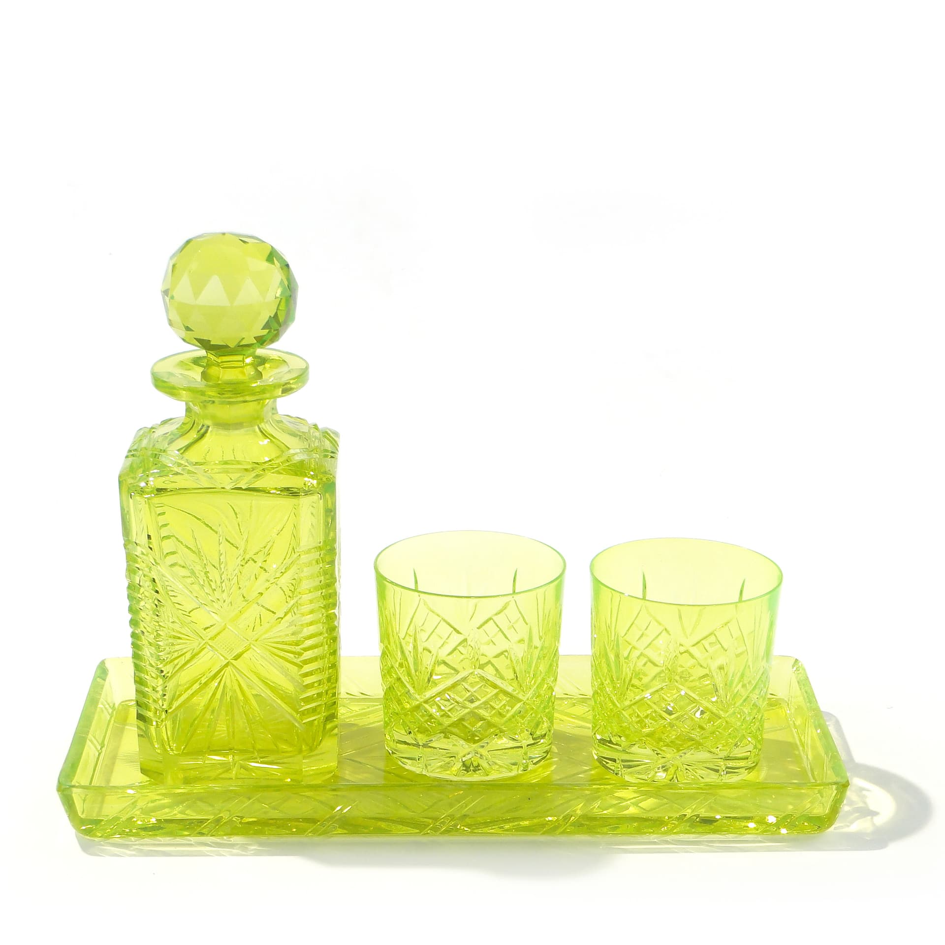Zestaw do alkoholu, karafka i szklanki szkło uranowe - 159296
