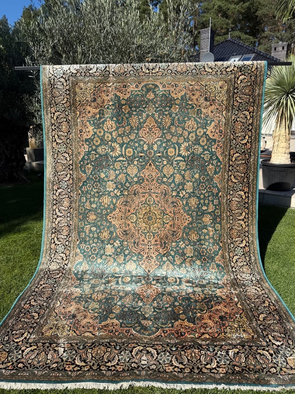 Dywan Ghoum, turkus, jedwab, Indie, lata 90. - 159341