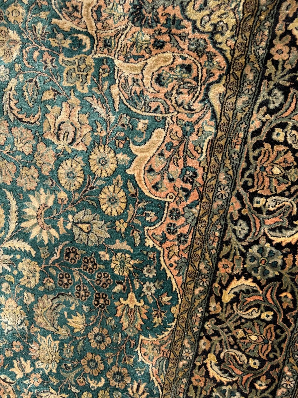 Dywan Ghoum, turkus, jedwab, Indie, lata 90. - 159347