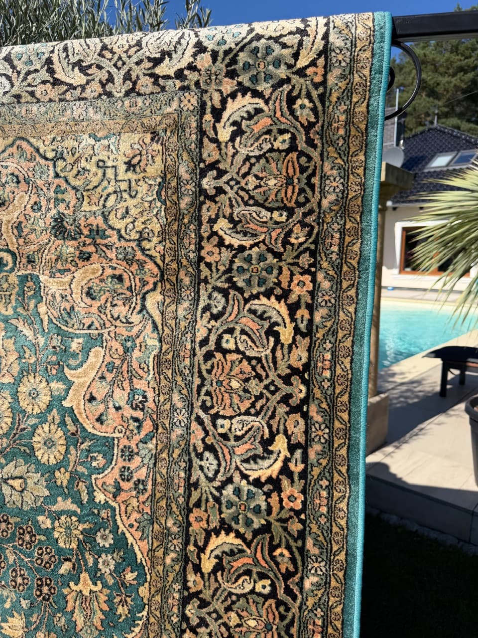 Dywan Ghoum, turkus, jedwab, Indie, lata 90. - 159343