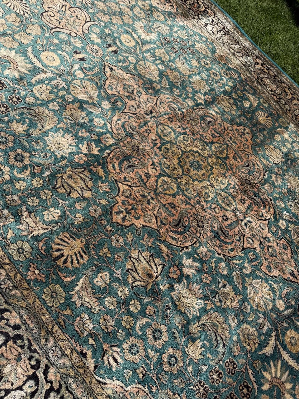 Dywan Ghoum, turkus, jedwab, Indie, lata 90. - 159355