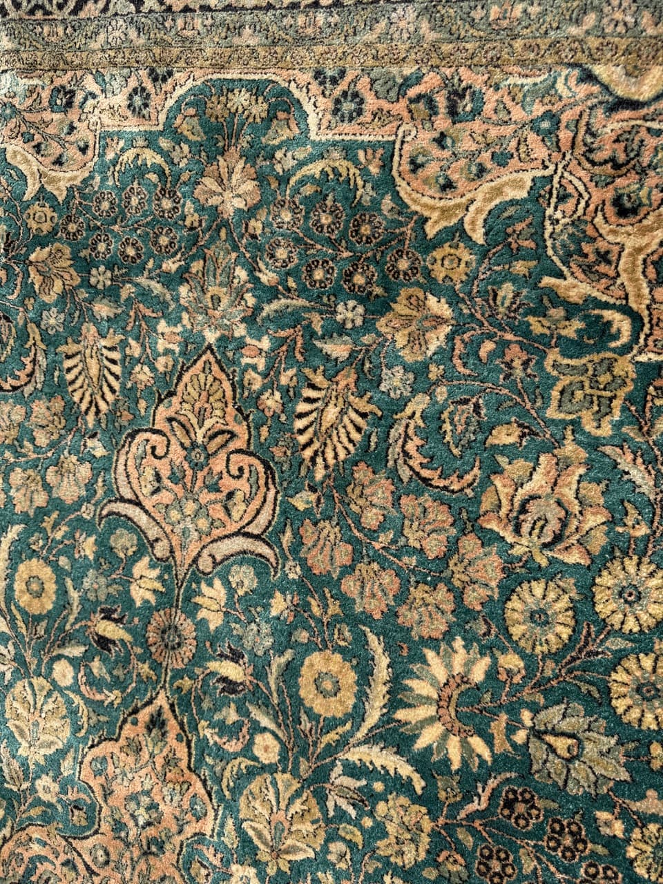 Dywan Ghoum, turkus, jedwab, Indie, lata 90. - 159346