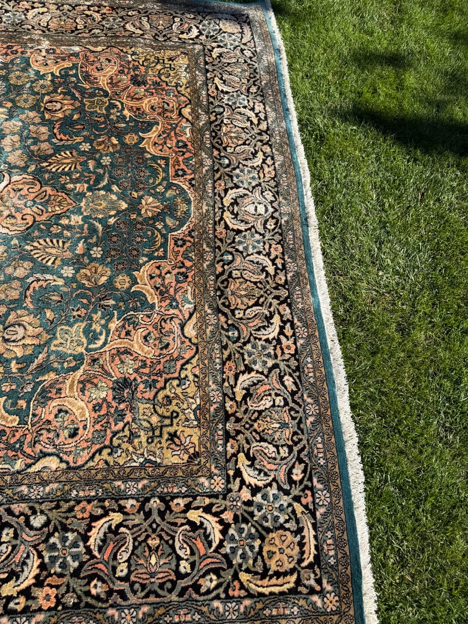 Dywan Ghoum, turkus, jedwab, Indie, lata 90. - 159354