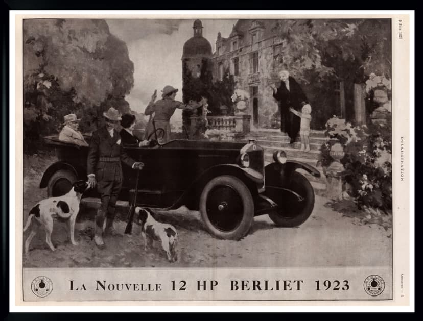 Plakat reklamowy Berliet, art déco, 40x30 cm, papier brązowy jasny, Francja, lata 20.