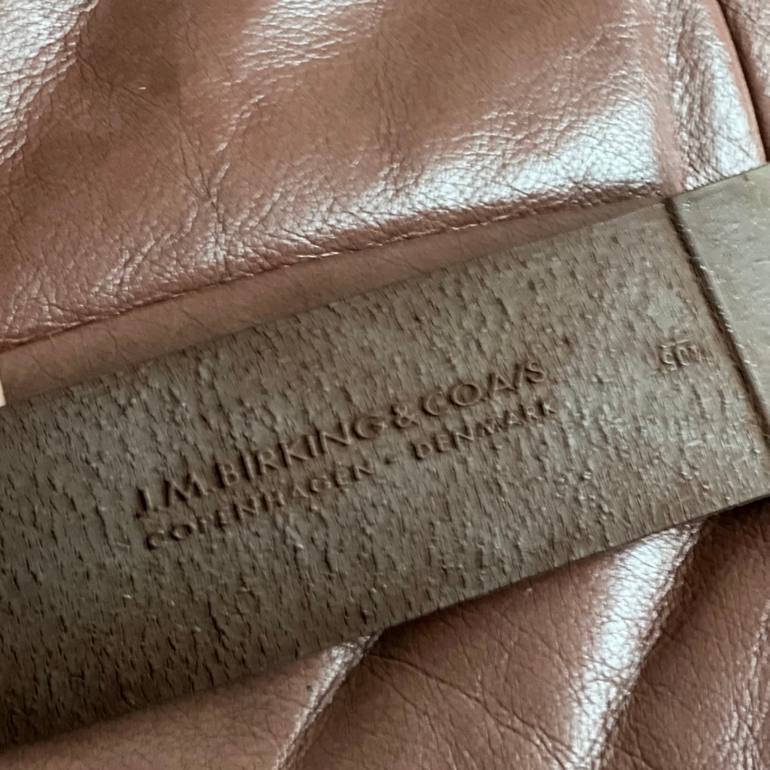 Armchair, modernist, pink natural leather, walnut, J.M. Birking & Co., Denmark, 1970s. - 159442