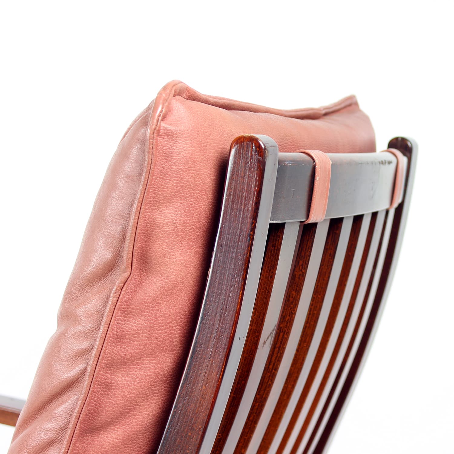 Armchair, modernist, pink natural leather, walnut, J.M. Birking & Co., Denmark, 1970s. - 159456