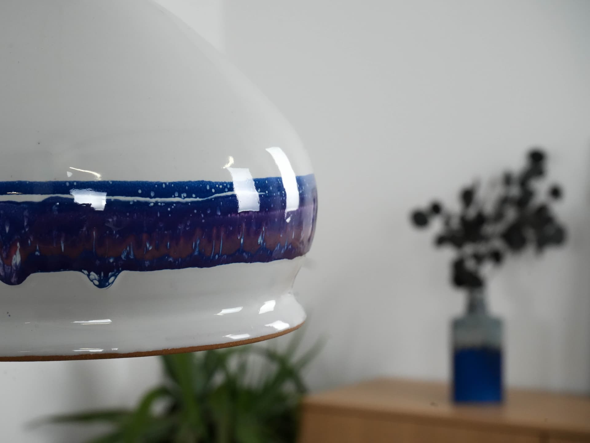 Pendant lamp, white blue ceramic, Italy, 1970s. - 159733