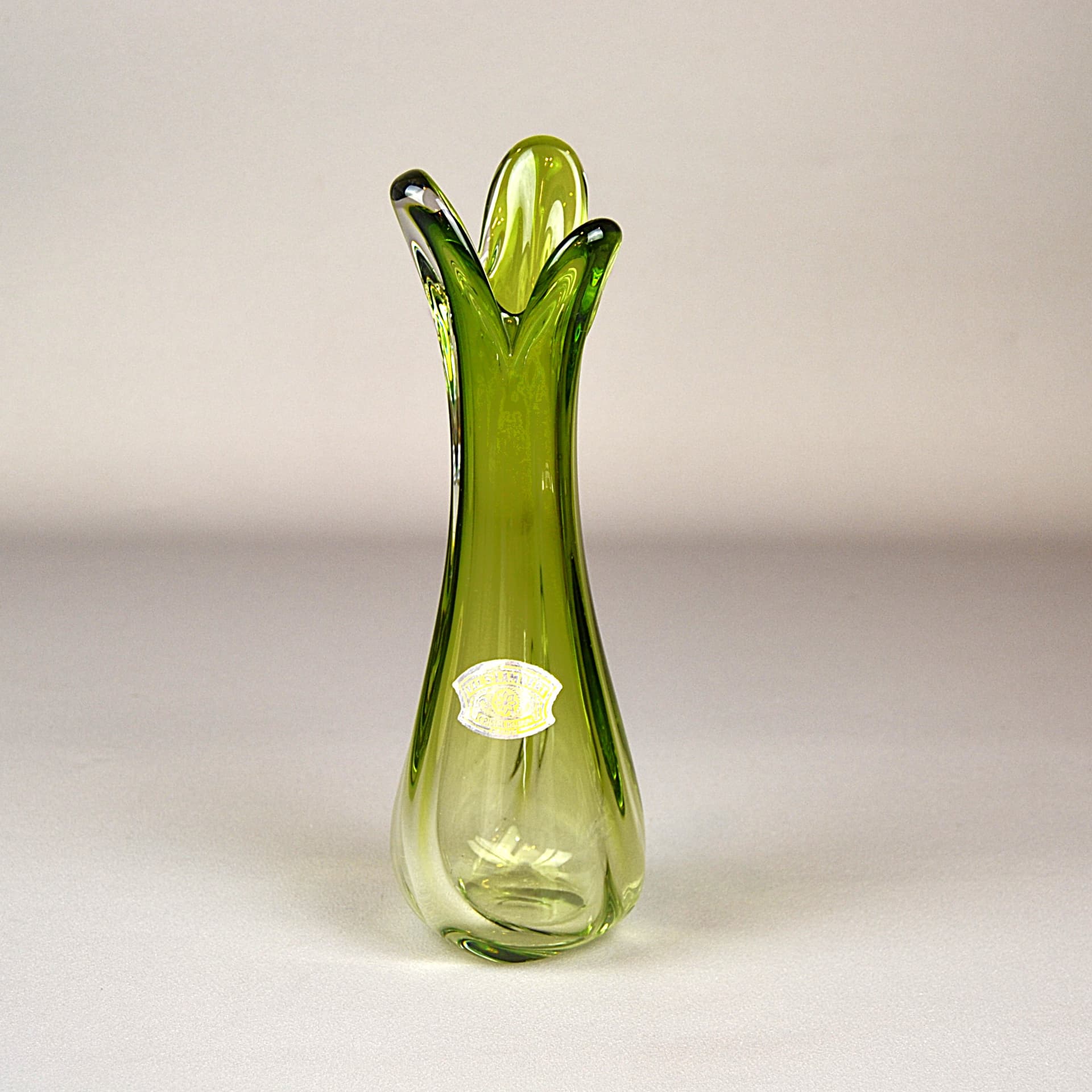 Wazon, oliwkowy, kryształ, Val St-Lambert, Belgia, lata 70. - 1200