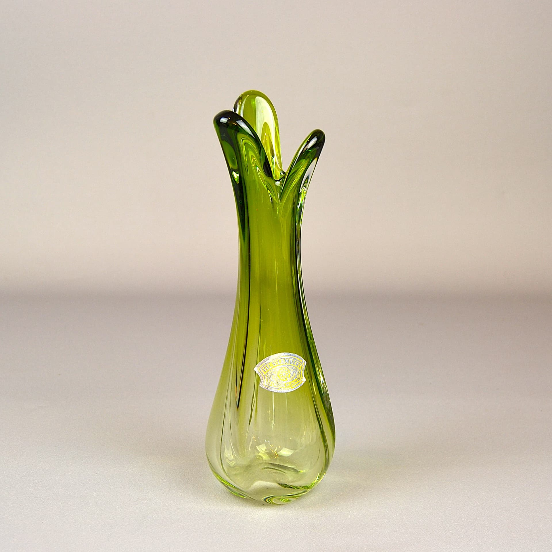 Wazon, oliwkowy, kryształ, Val St-Lambert, Belgia, lata 70. - 1196