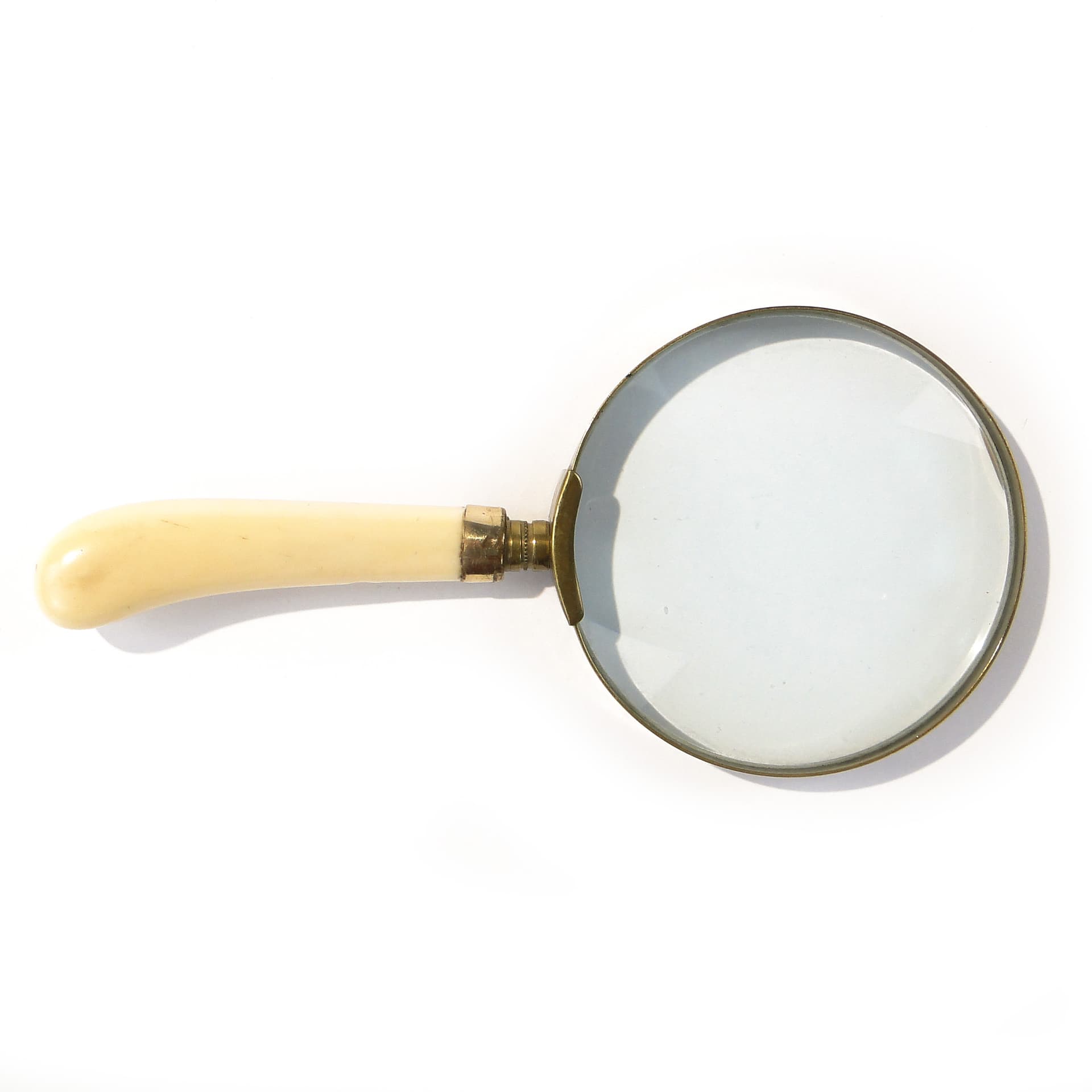 Desk Magnifier, Art Deco, golden brass, ivory-effect handle, 1950s - 159886
