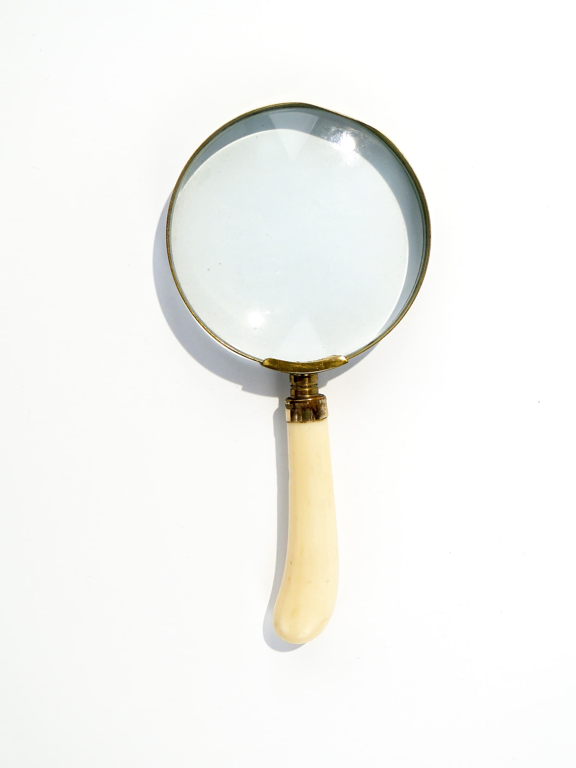 Desk Magnifier, Art Deco, golden brass, ivory-effect handle, 1950s - 159885
