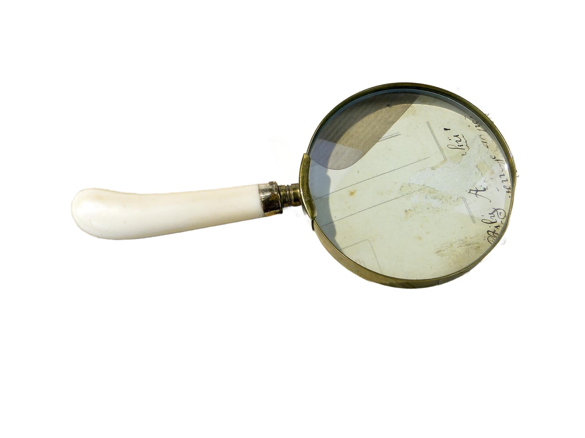 Desk Magnifier, Art Deco, golden brass, ivory-effect handle, 1950s - 170038