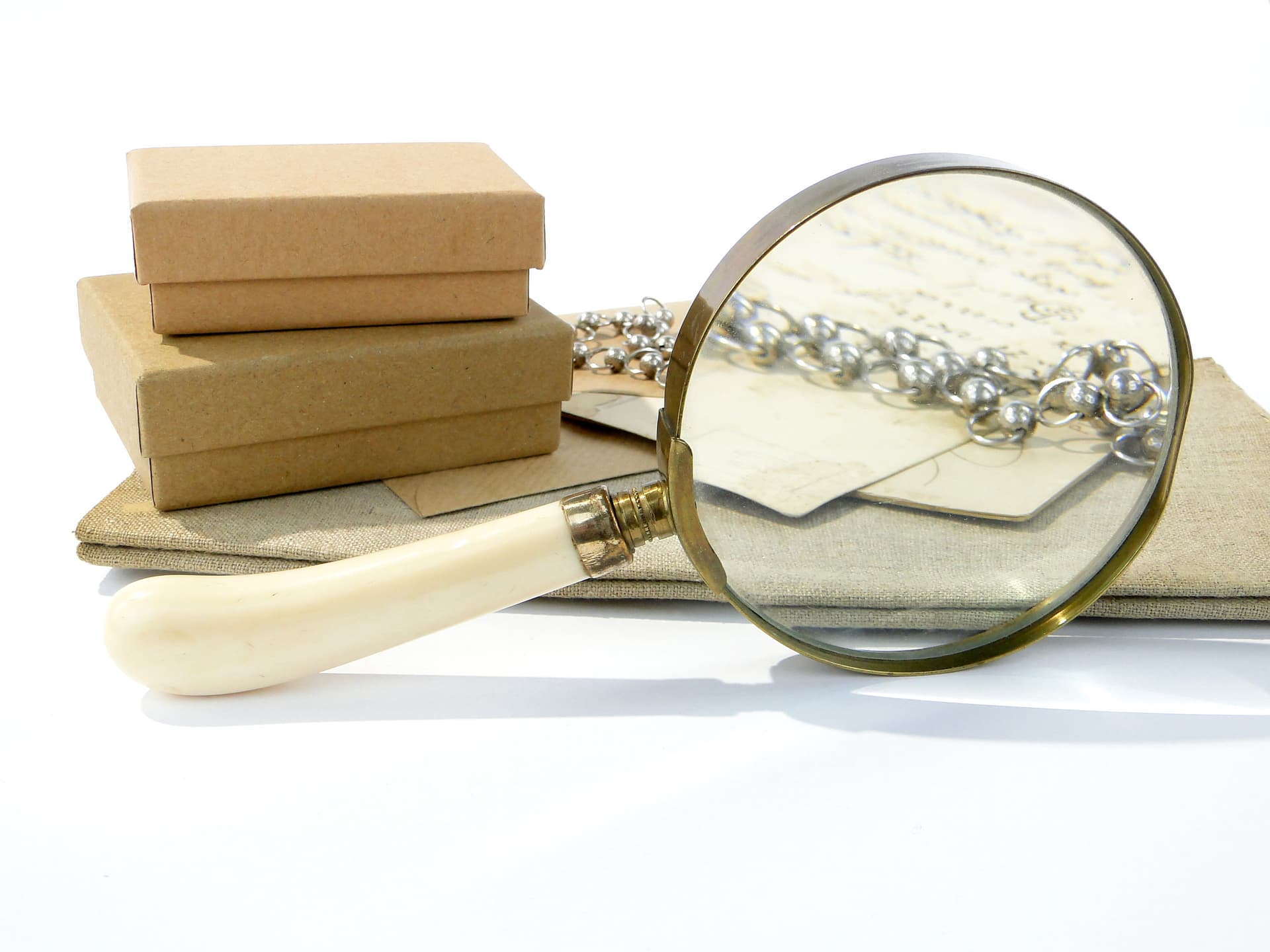 Desk Magnifier, Art Deco, golden brass, ivory-effect handle, 1950s - 159887