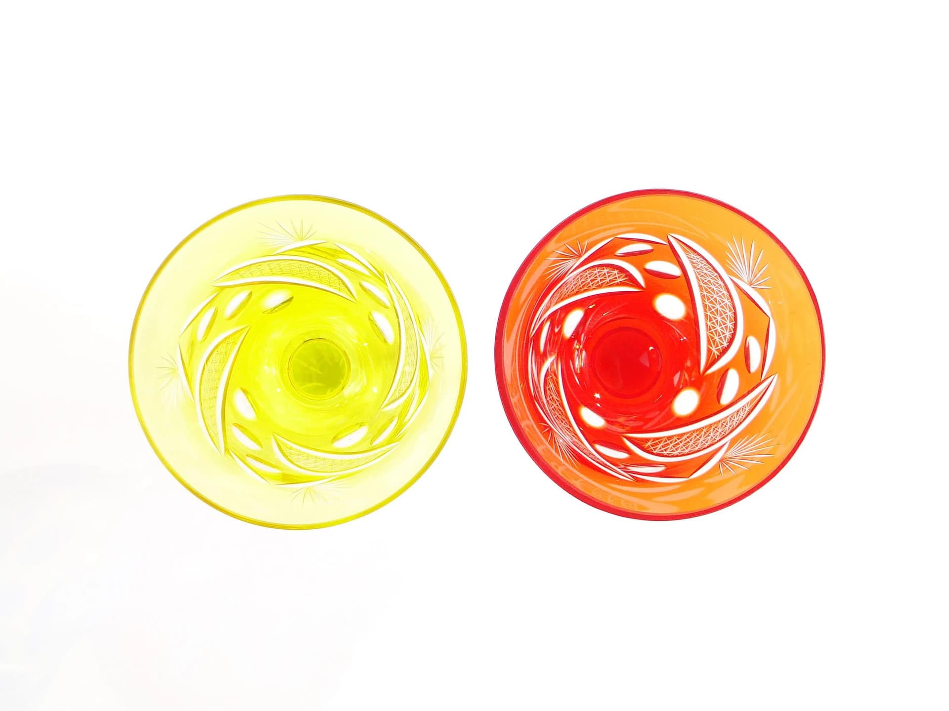 Para kielichów do wina, kryształ żółty i pomarańczowy, Huta Józefina, Polska, lata 30. - 10254