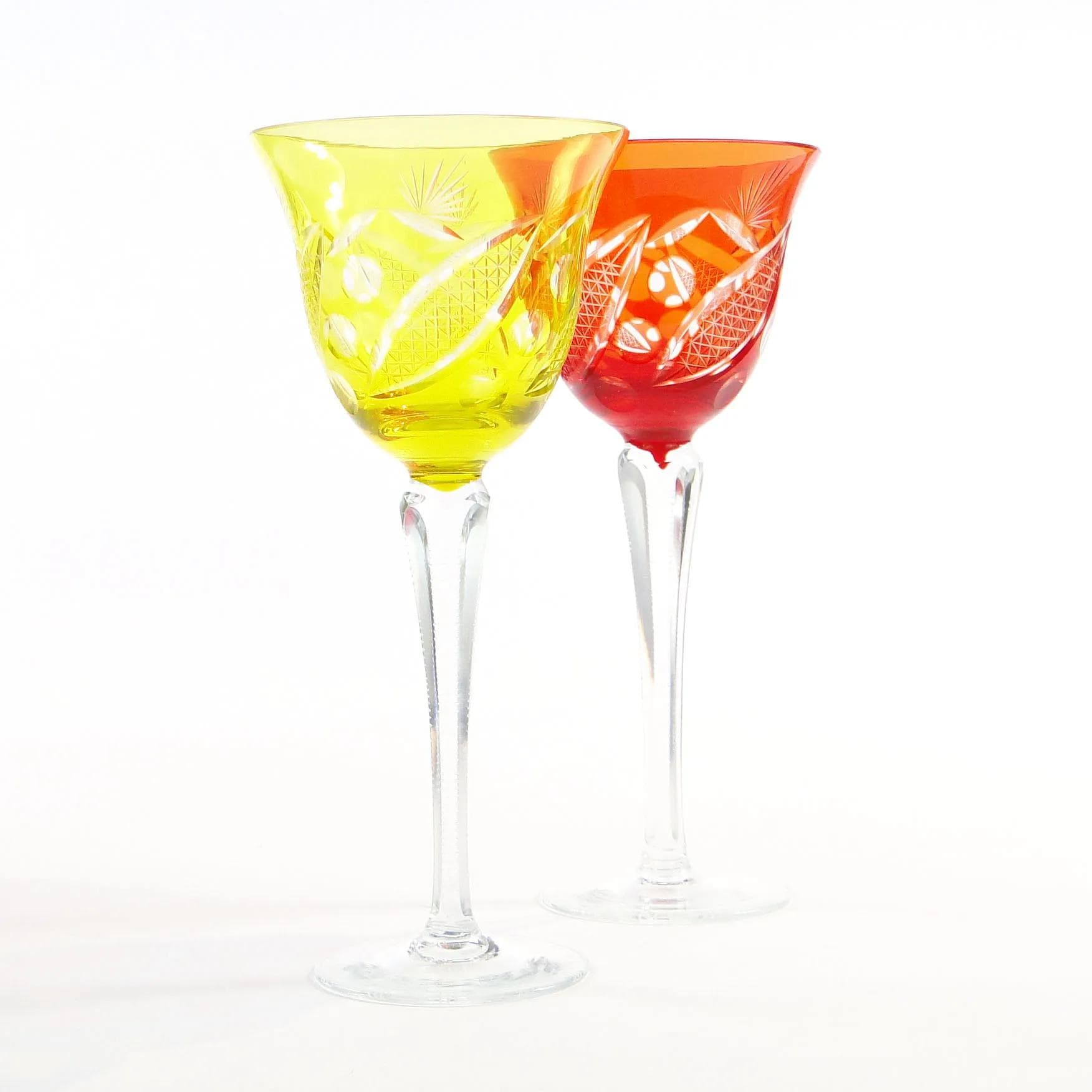Para kielichów do wina, kryształ żółty i pomarańczowy, Huta Józefina, Polska, lata 30. - 10251