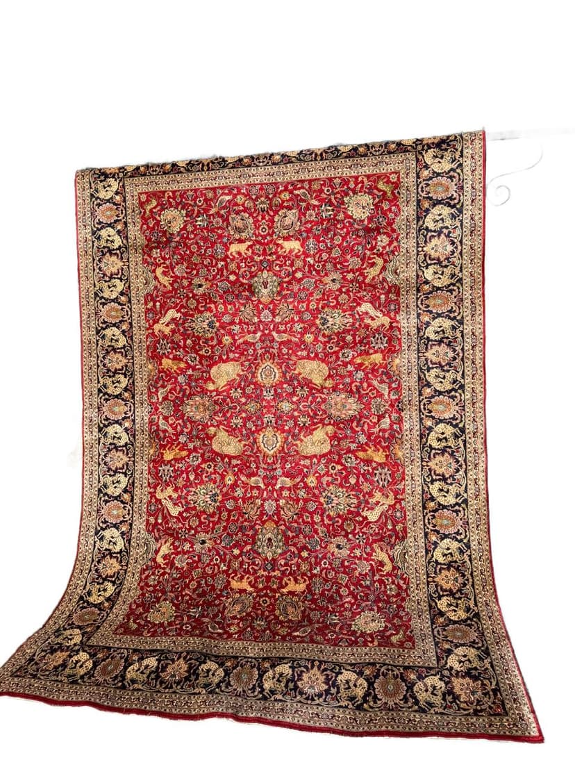 Rug Ghoum, 280x182 cm, red silk, India