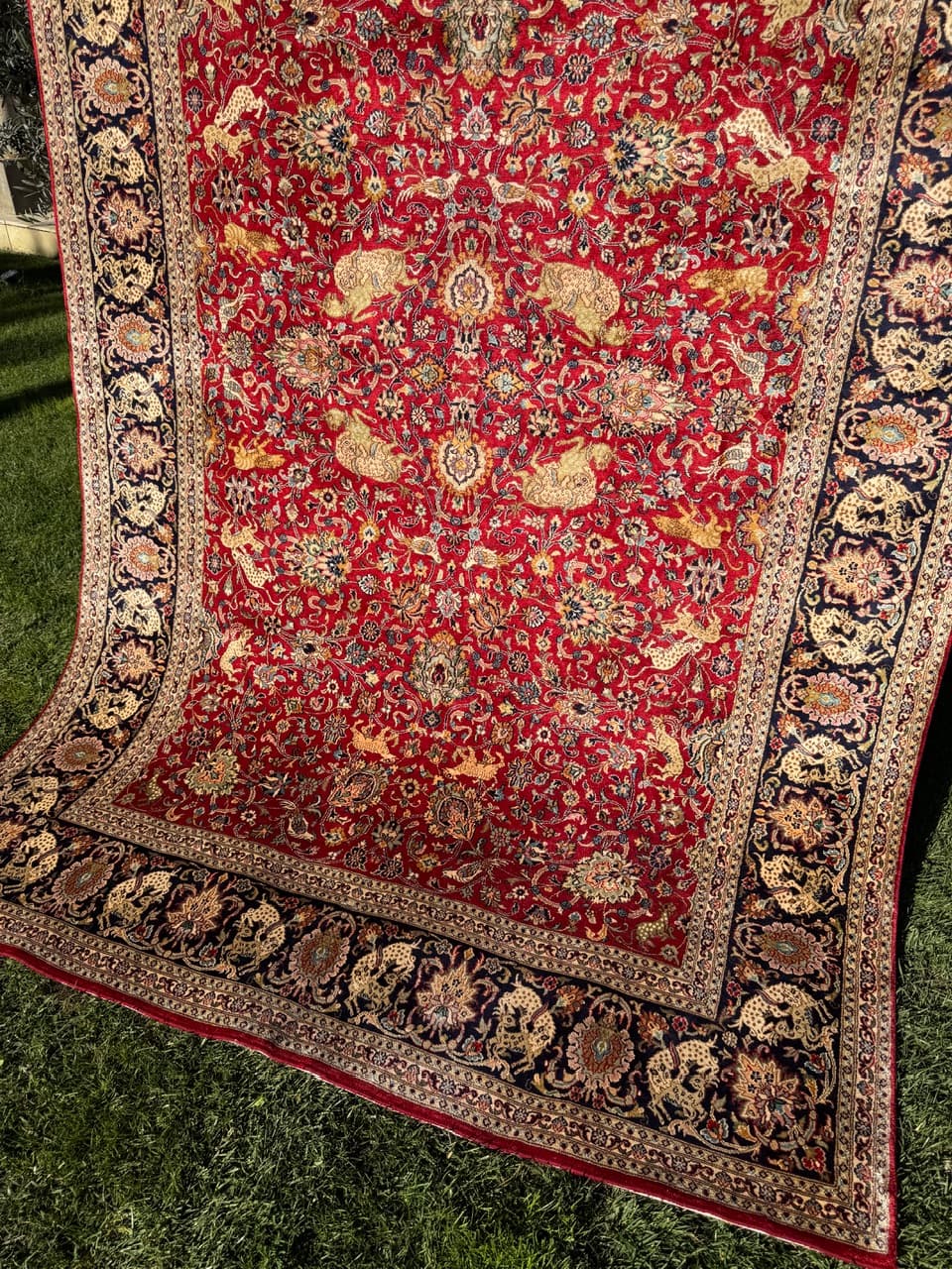 Dywan Ghoum, 280x182 cm, jedwab czerwony, Indie - 160097